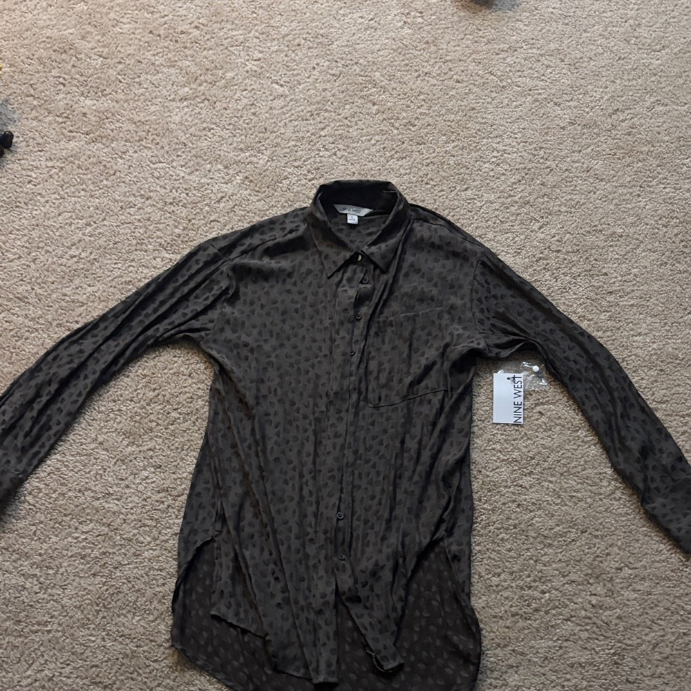 Nine West Dark Patterned Button Down Shirt